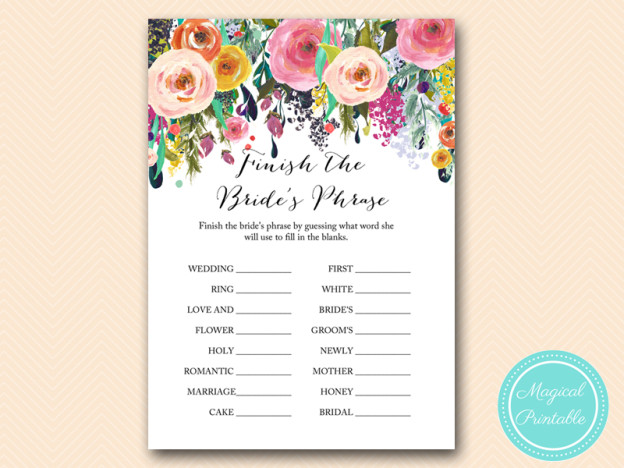 Floral Shabby Chic Garden Bridal Shower Games - Magical Printable