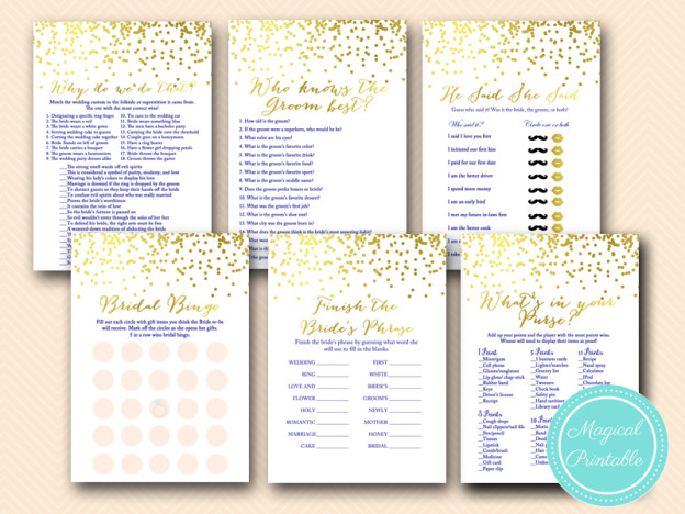 Gold Foil & Navy Bridal Shower Games - Magical Printable