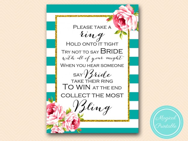 Floral Teal Bridal Shower Games - Magical Printable