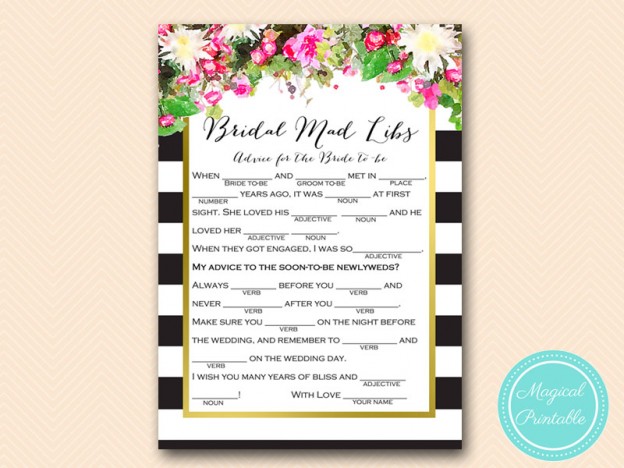 Elegant Pink Floral Bridal Shower Games - Magical Printable