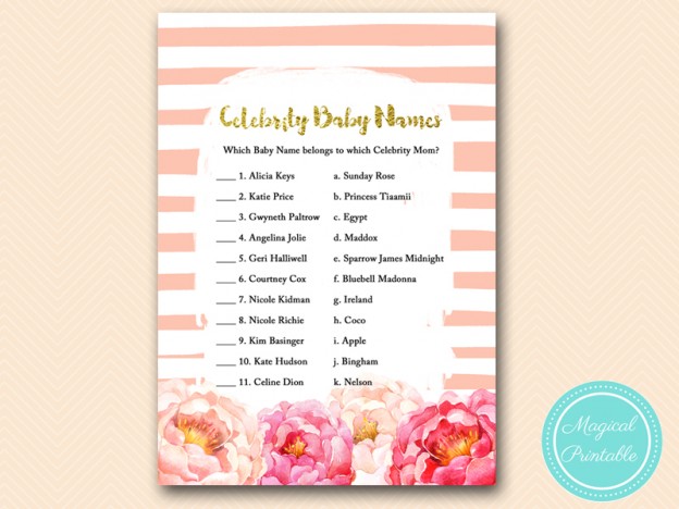 Peach Peonies Baby Shower Games Pack - Magical Printable