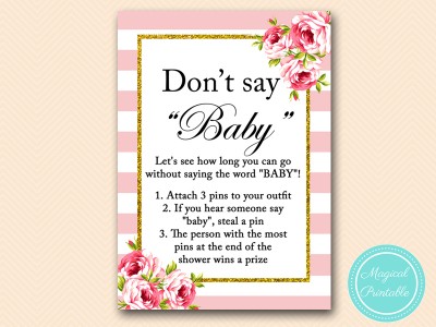 dont say baby version Pink Floral Chic Baby Shower Game Pack