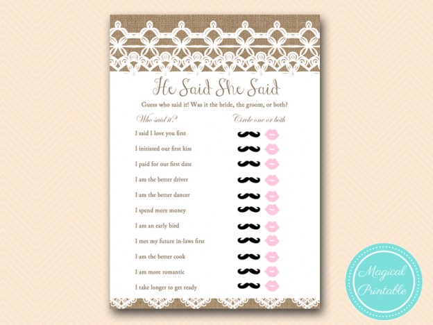 Burlap and Lace Bridal Shower Games - Magical Printable