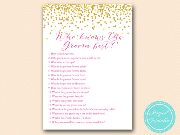 Hot Pink and Gold Confetti Bridal Shower Games