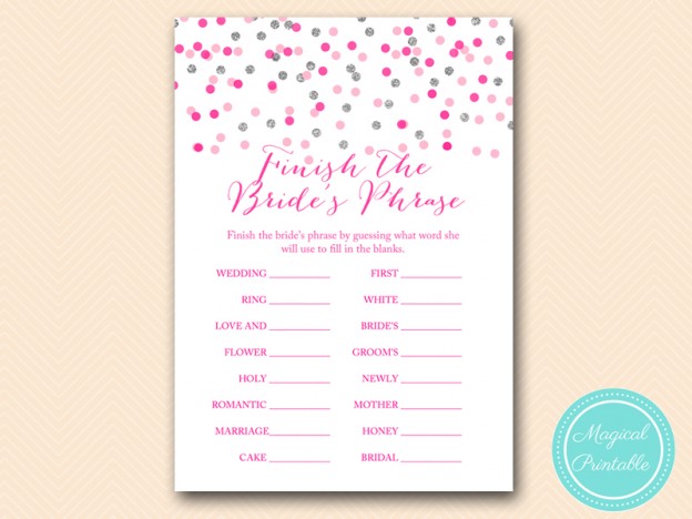 Pink and Silver Bridal Shower Game Printable - Magical Printable