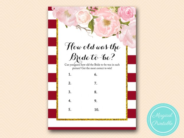 Burgundy Marsala Bridal Shower Games - Magical Printable