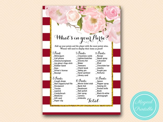 Burgundy Marsala Baby Shower Games - Magical Printable