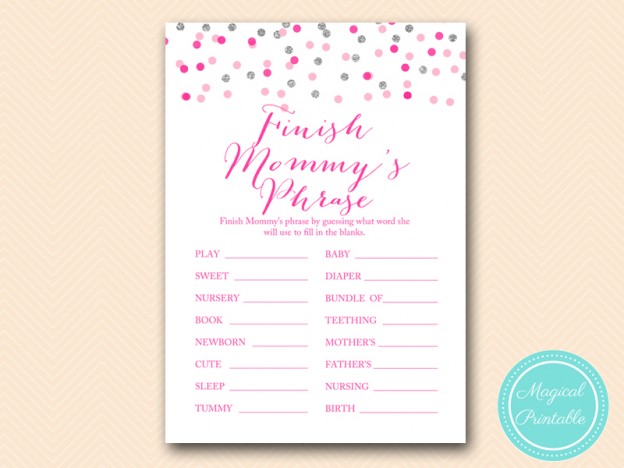 Pink Silver Baby Shower Game Printable - Magical Printable