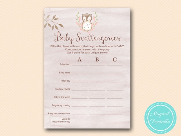 Owl Baby Shower Games - Woodland - Magical Printable