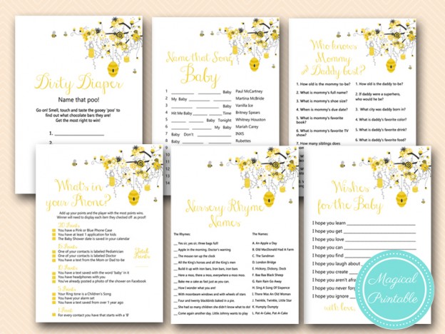 Bee Baby Shower Game Package - Magical Printable