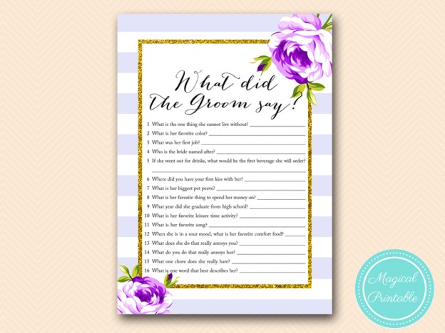 Purple Lavender Bridal Shower Games - Magical Printable