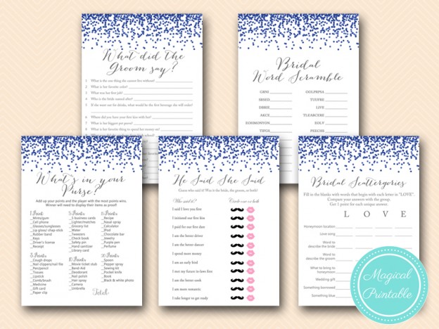 Navy and Gray Bridal Shower Games - Magical Printable