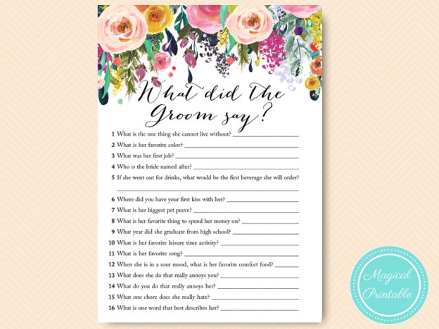 Floral Shabby Chic Garden Bridal Shower Games - Magical Printable