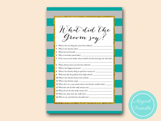 Gray and Teal Bridal Shower Games - Magical Printable