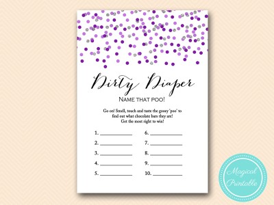 TLC426-dirty-diaper-purple-silver-dots-bridal-shower-game