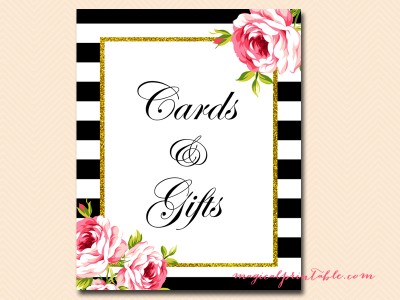 cards and gifts black stripes floral bridal shower sign wedding sign