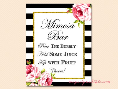 mimosa-bar-sign black stripes floral bridal shower sign wedding sign