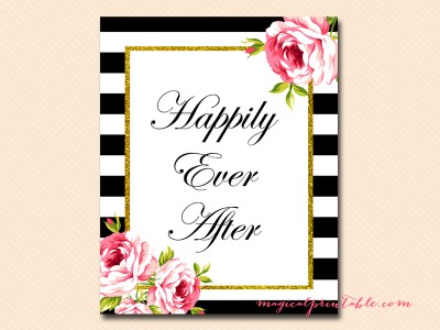 sign-happily-ever-after black stripes floral bridal shower sign wedding sign