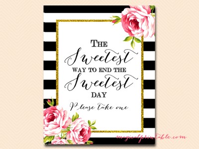 sign-sweetest-way-to-end-day black stripes floral bridal shower sign wedding