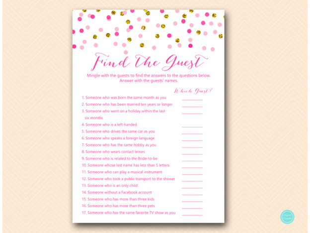 Pink and Gold Confetti Bridal Shower Games - Magical Printable