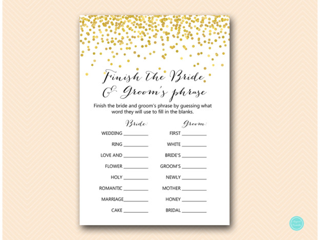 Gold Coed Bridal Shower Games - Magical Printable