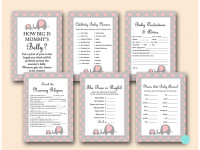 Pink Elephant Baby Shower Games Package - Magical Printable