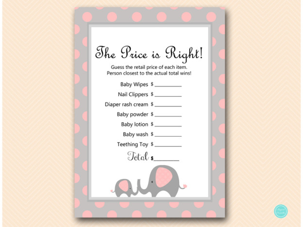 Pink Elephant Baby Shower Games Package - Magical Printable