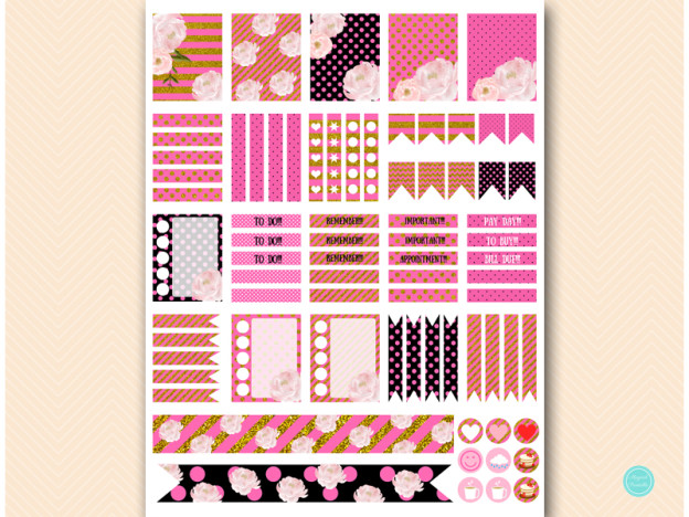 FREE Download Hot Pink and Gold Peonies Planner Stickers - Magical ...