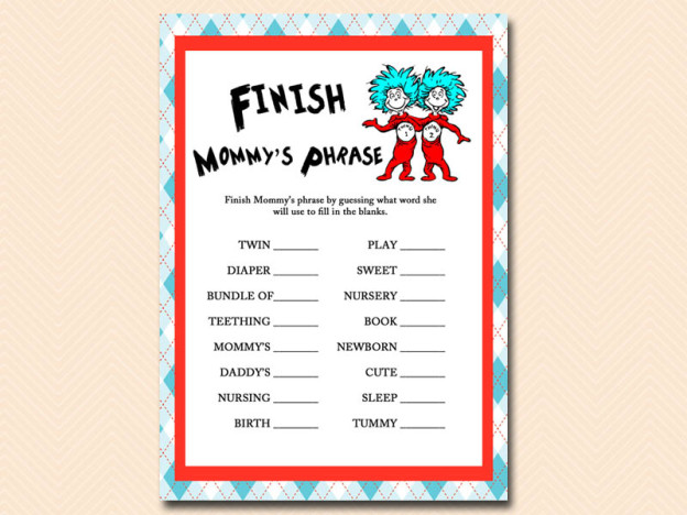 Dr Seuss Thing 1 Thing 2 Baby Shower Games - Magical Printable