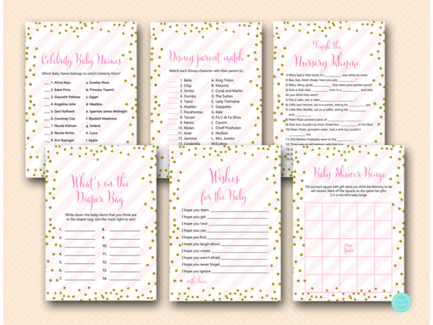 Pink and Gold Baby Shower Games Package - Magical Printable