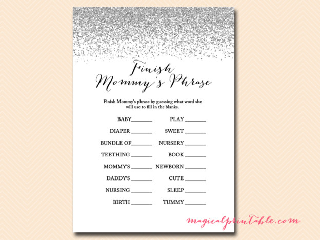 Silver Confetti Baby Shower Game Pack - Magical Printable