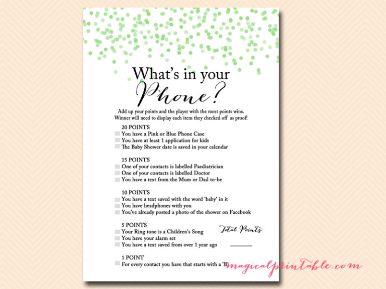Green Confetti Baby Shower Activities Magical Printable