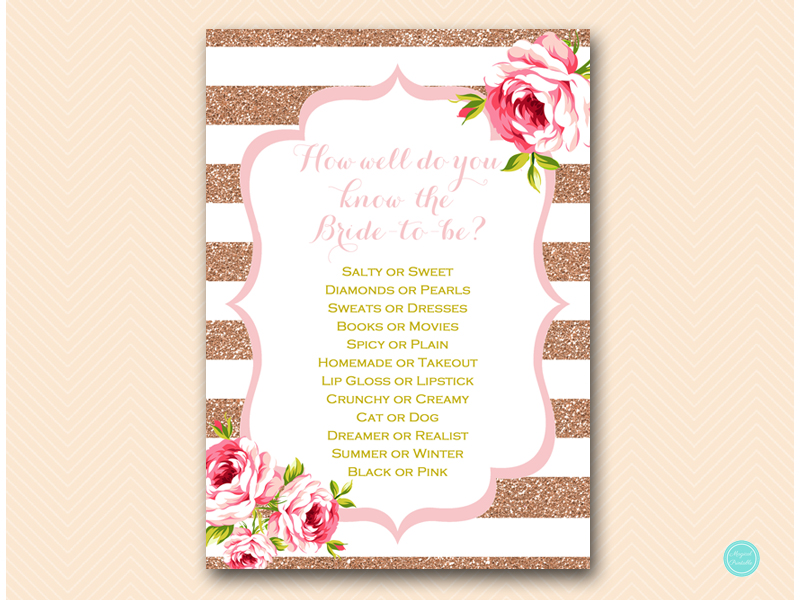 Pink Rose Gold Bridal Shower Game Package - Magical Printable