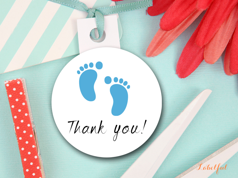 24 Personalized White Baby Footprint Stickers - 4cm For Baby Shower Favors, Gifts, & Labels