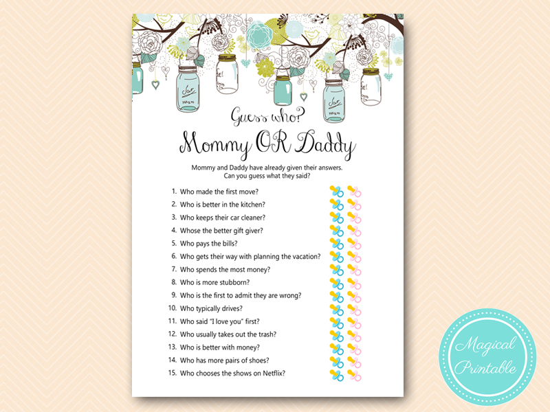 Mason Jars Mommy or Daddy Game - Magical Printable