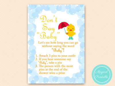 dont say baby game duck baby shower game printable