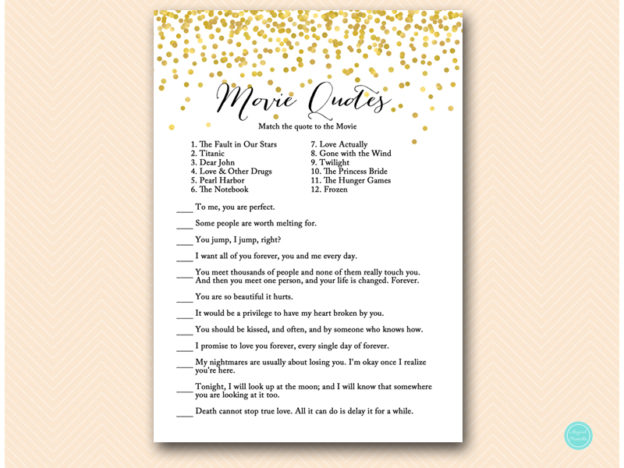 Gold Phone Game, Tradition Quiz, Movies Quotes - Magical Printable