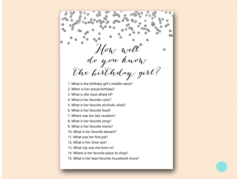 Silver Birthday Girl Games - Magical Printable