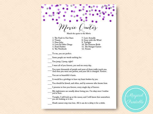 Purple Silver Bridal Shower Games - Magical Printable