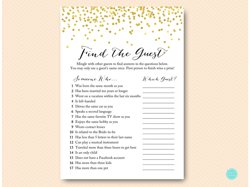 Gold Foil Confetti Bridal Shower Game - Magical Printable