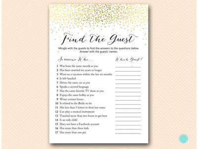 Gold Sparkle Bridal Shower Ice Breaker Games - Magical Printable