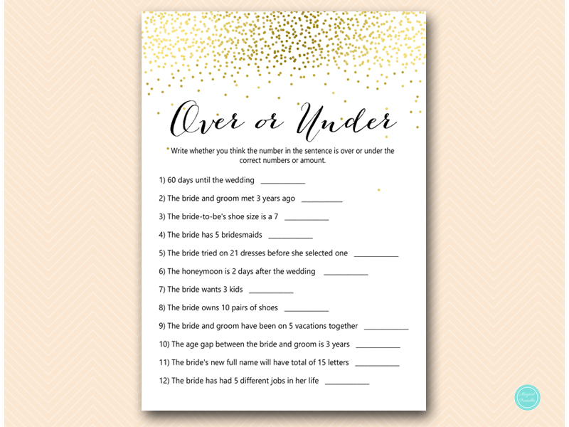 Gold Sparkle Bridal Shower Ice Breaker Games Magical Printable