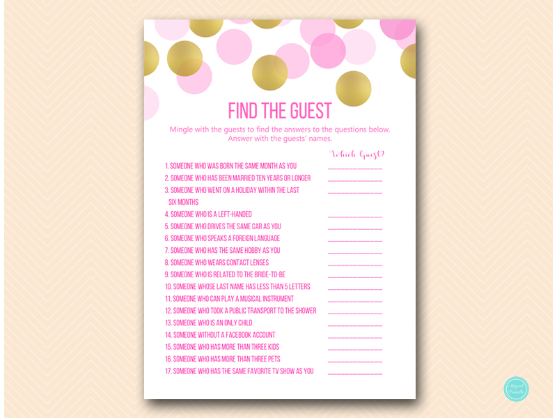 Hot Pink and Gold Bridal Shower Game Printable - Magical Printable