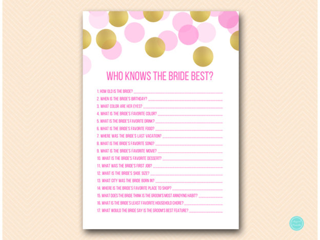 Hot Pink and Gold Bridal Shower Game Printable - Magical Printable