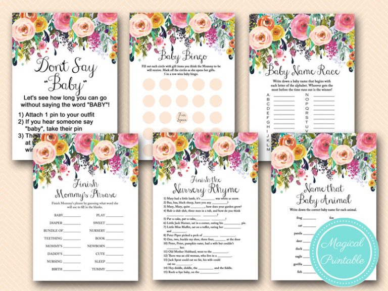 Garden Floral Baby Shower Games - Magical Printable