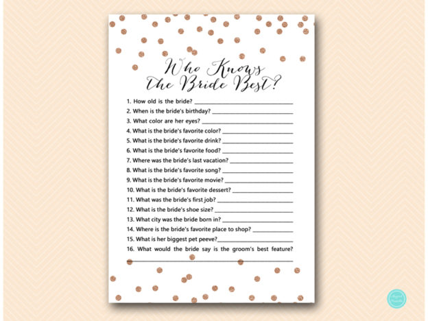 Rose Gold Dots Bridal Shower Games - Magical Printable