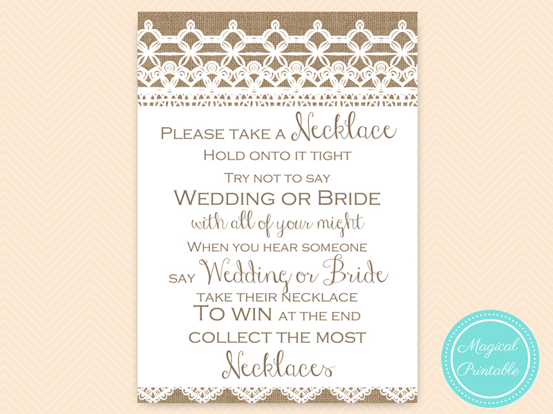 Burlap Lace Dont Say Bride Game - Magical Printable