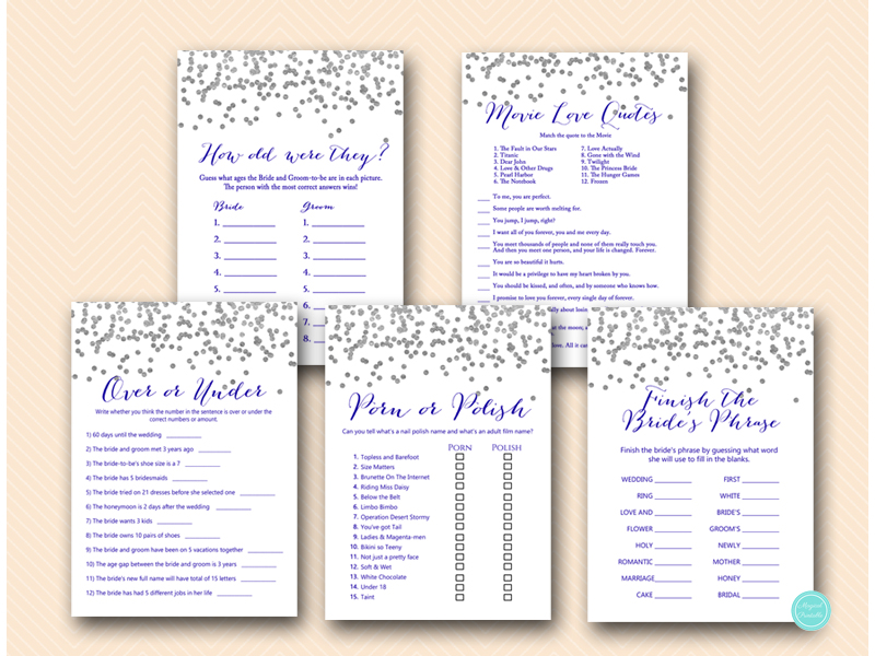 Navy and Silver Bridal Shower Game Package - Magical Printable