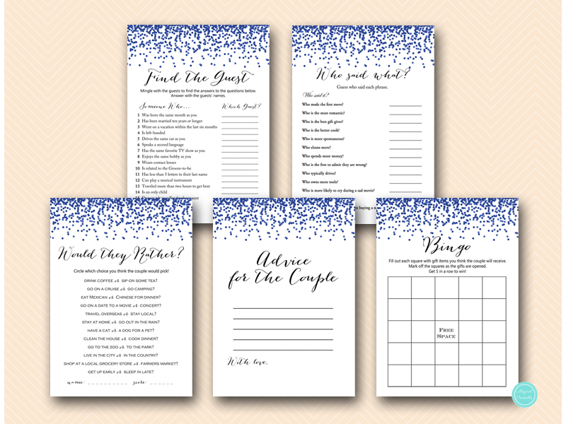 Navy Blue Gay Wedding Shower Games Pack - Magical Printable