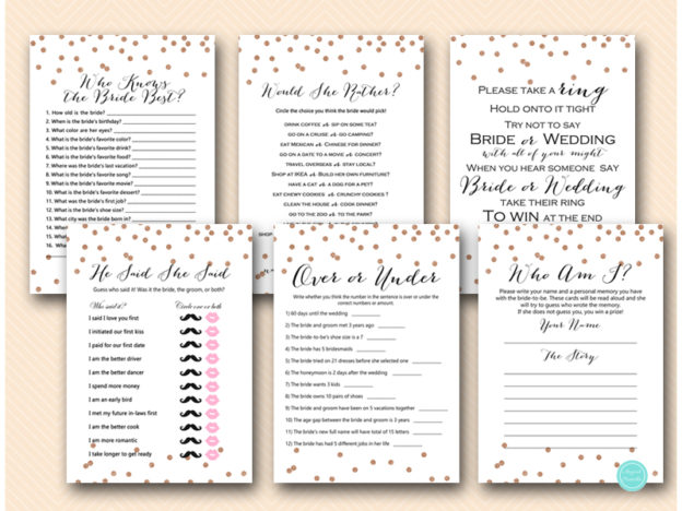 Rose Gold Dots Bridal Shower Games - Magical Printable